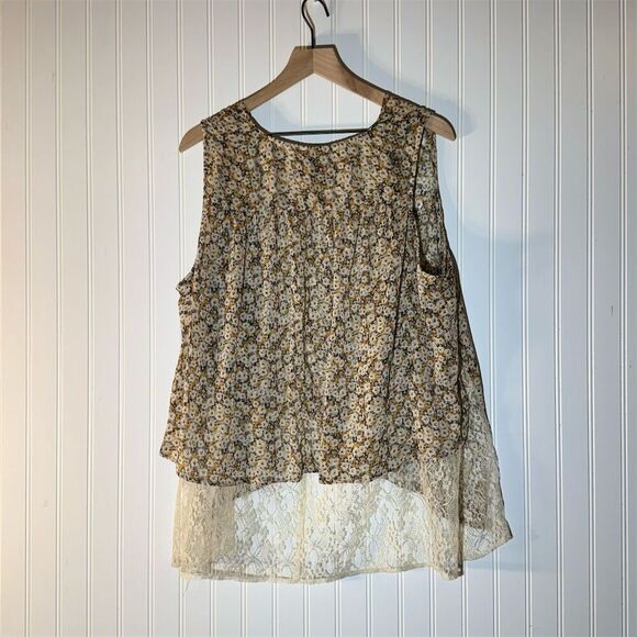 LYS Boho Cottagecore Sheer Floral Lace Hem Tank Top 1X Indie Romantic Festival - Picture 5 of 10